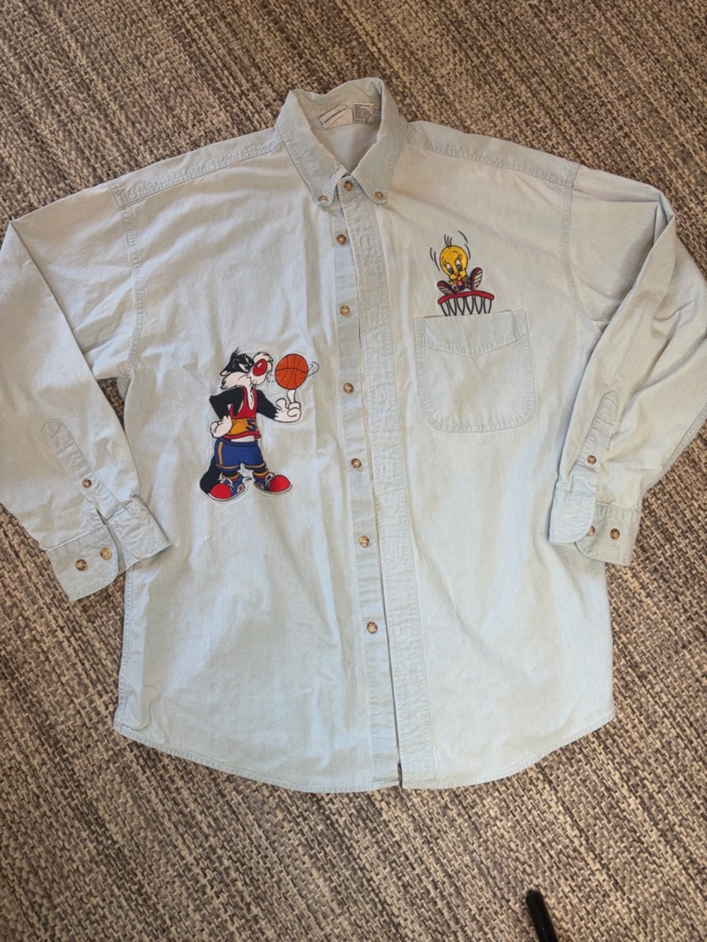 Vintage ACME Looney Tunes Button Down 100% Cotton Denim Shirt